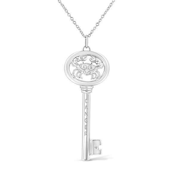 Haus of Brilliance Diamond Accent Cancer Zodiac Key Pendant Necklace 18" - Picture 4 of 6